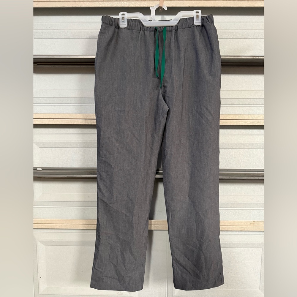 Figs Gray Pants with Green Drawstring